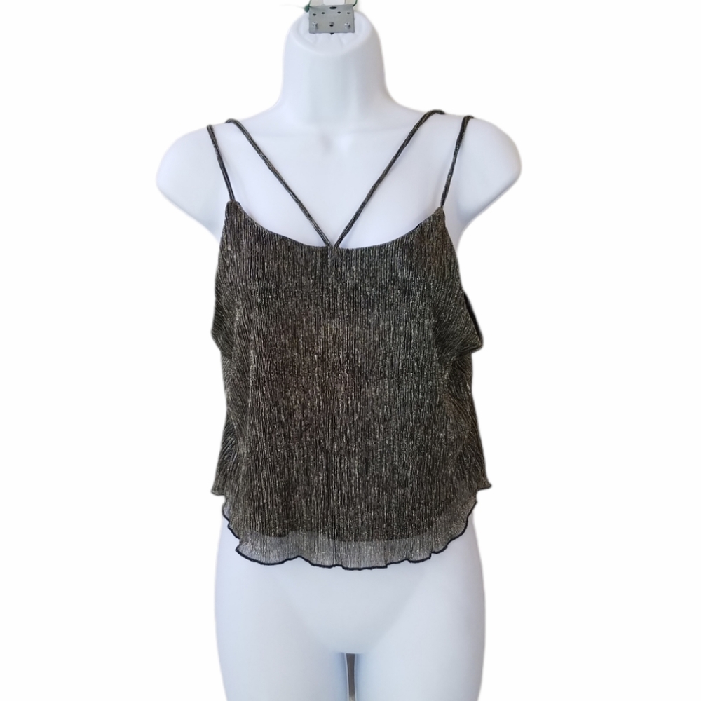 MADDIE Gold Metallic Strappy Tank Top Size L